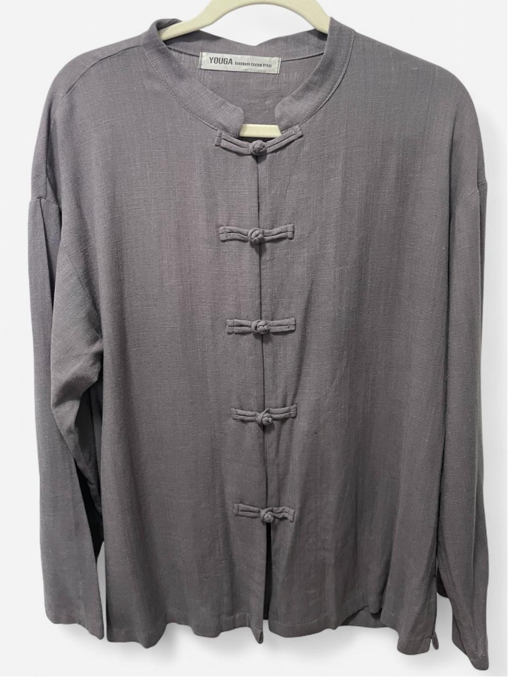 Grey Frog Knot-Front cotton/linen Jacket